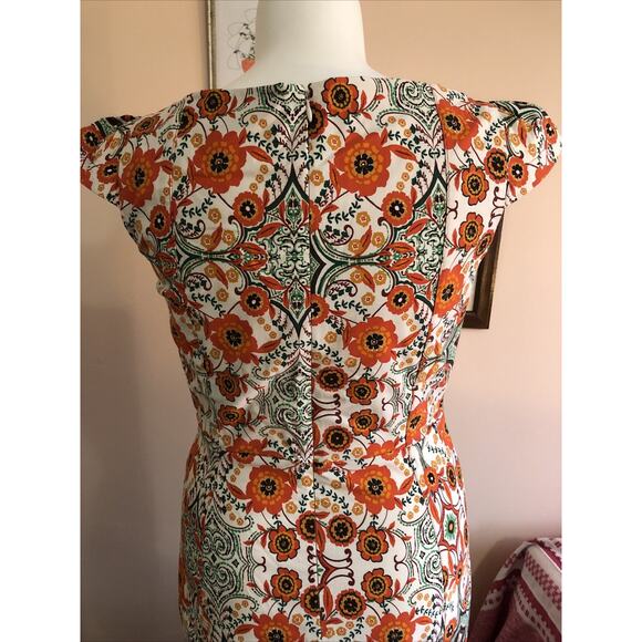 NWT Anthropologie Orange Floral Maxi Bodycon Dress Cap Sleeve Large Fishtail - Picture 6 of 11